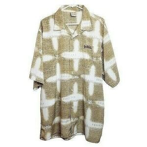 Southpole Tan Graphic Print Short Sleeve Button Shirt XL Y2K Streetwear Hip Hop